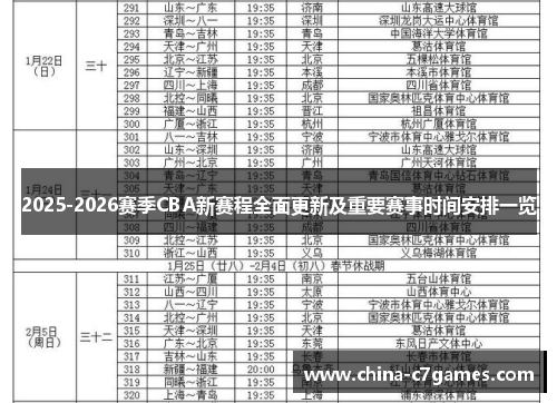 2025-2026赛季CBA新赛程全面更新及重要赛事时间安排一览